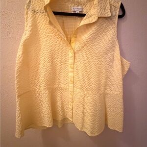 Kim Rogers Yellow Button Down Sleeveless Top